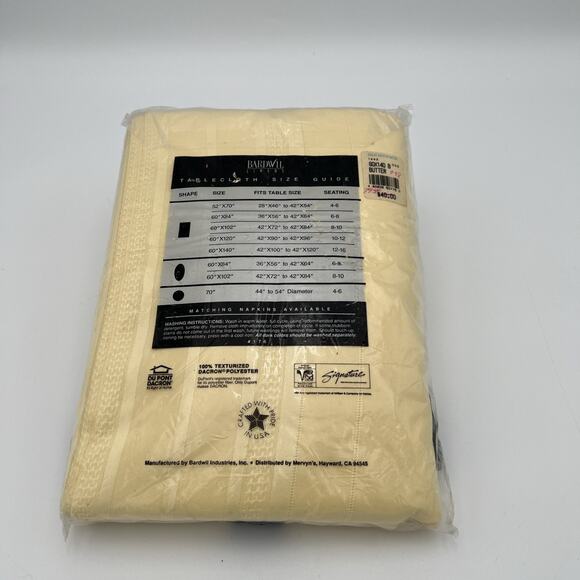 NOS Bardwil Linens Satin Splendor Soil Release Tablecloth 60x140” Oblong Butter - Picture 9 of 13